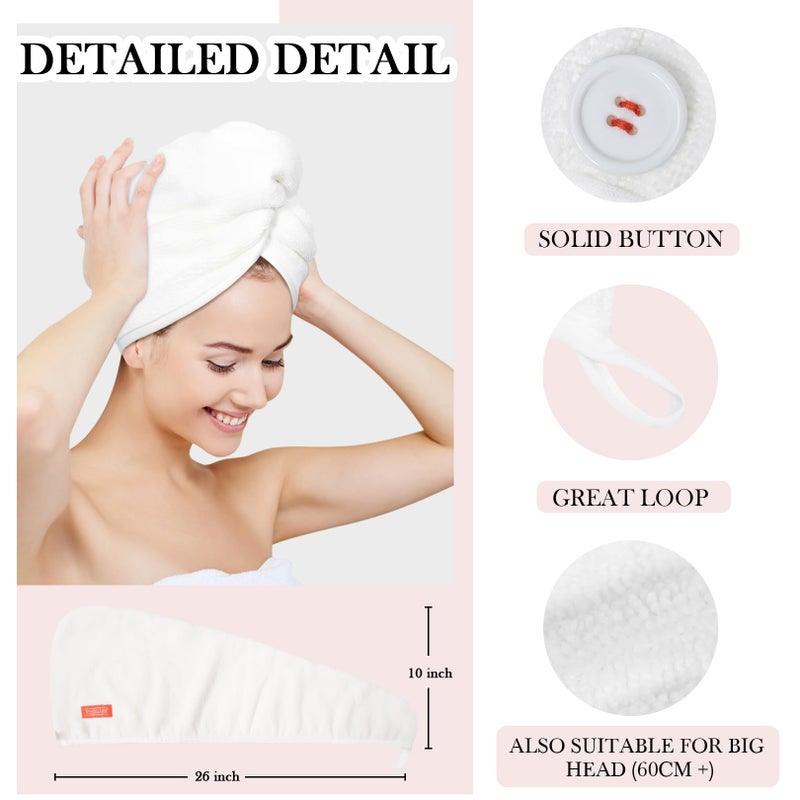 YoulerTex Ultra Plush Microfiber Hair Towel Wrap for Women  2 Pack 10 inch X 26inch Purple  Ultra Absorbent Twist Hair Turban Drying Cap Hair Wrap  For Drying Curly  Long & Thick Hair (Peachy beige+White) - Image 3